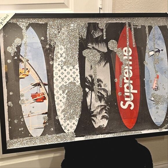 Design District Surfboard Supreme Glitter Embellished Framed Wall Decor - Picture 5 of 10